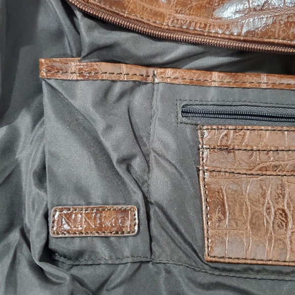 Nine & Co Shoulder Bag Purse Brown Embossed Print - Picture 9 of 11